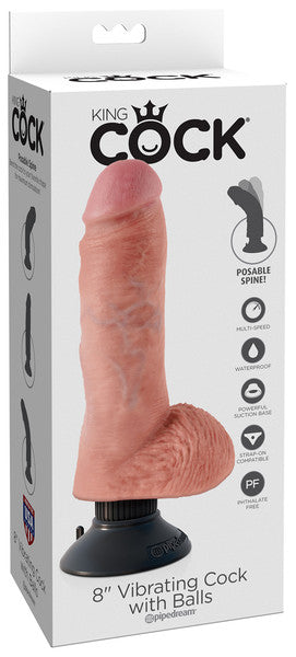 King Cock 8 In. Vibrating Cock With Balls Flesh King Cock