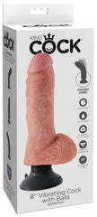 King Cock 8 In. Vibrating Cock With Balls Flesh King Cock