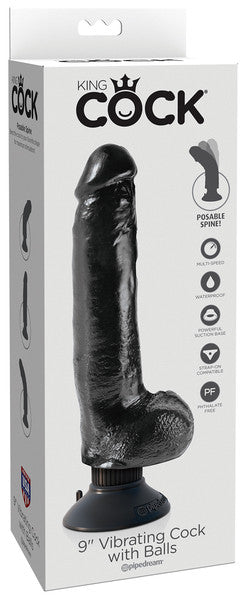 King Cock 9 In. Vibrating Cock With Balls Black King Cock