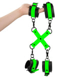 Ouch! Glow In Dark Hand & Ankle Cuffs With Hogtie
