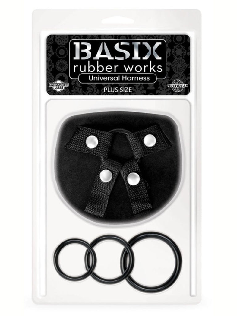 Basix Universal Harness Plus Size Black Basix Rubber Works Series