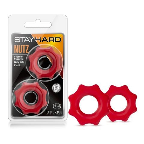 Stay Hard Nutz Red Cock Rings - Set Of 2