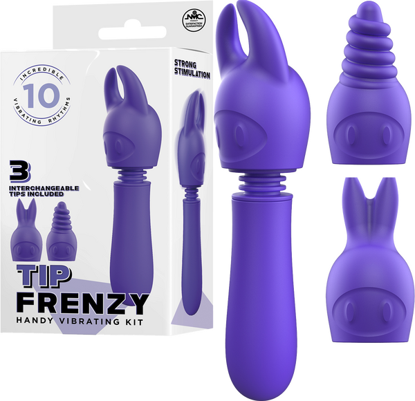 Tip Frenzy Silicone Vibe With 3 Interchangeable Tips - Purple