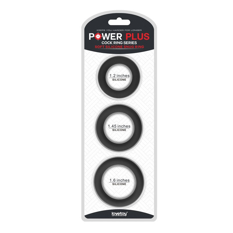 Power Plus Soft Silicone Snug Ring Black Cock Rings - Set Of 3 Sizes