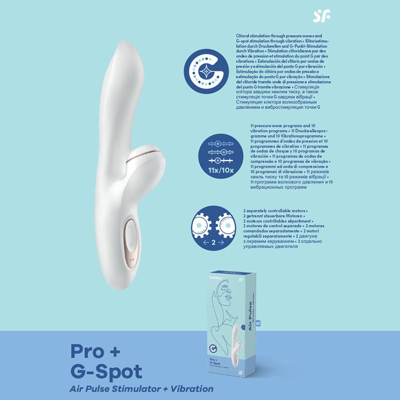 Satisfyer Pro + G-Spot White 22 cm USB Rechargeable Rabbit Vibrator with Touch-Free Clitoral Stimulato