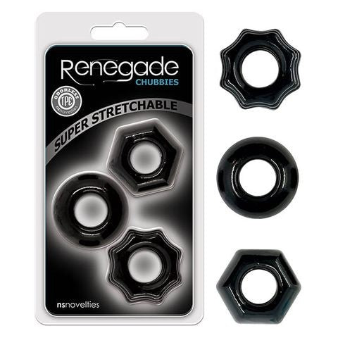 Chubbies Black Cock Rings - Set Of 3