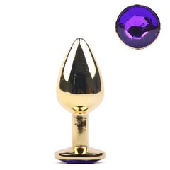 Small Golden Metallic Anal Plug With Purple Gem