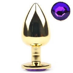 Large Golden Metallic Anal Plug With Purple Gem