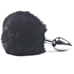 Small Size Metallic Anal Plug With Short Black Color Tail